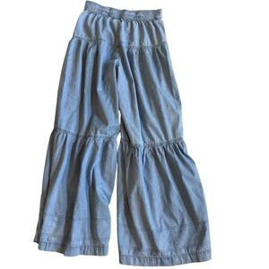 Sincerely Jules Wide Leg Chambray Tired Pants Size M Blue Bohemian